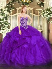 Extravagant Sweetheart Sleeveless Lace Up Vestidos de Quinceanera Purple Organza