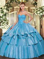 Exceptional Baby Blue Ball Gowns Beading and Ruffled Layers Sweet 16 Quinceanera Dress Lace Up Organza and Taffeta Sleeveless Floor Length