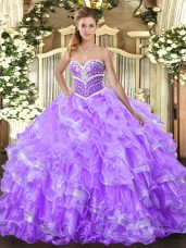 Beauteous Sweetheart Sleeveless Lace Up Sweet 16 Dresses Lavender Organza