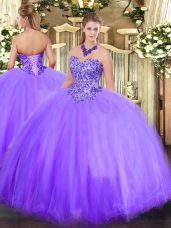 Latest Lavender Sweetheart Neckline Appliques Quinceanera Dress Sleeveless Lace Up