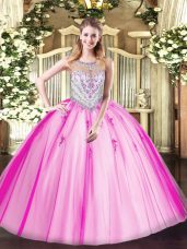 Scoop Sleeveless Tulle 15th Birthday Dress Beading and Appliques Zipper