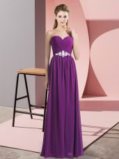 New Style Purple Lace Up Prom Gown Beading Sleeveless Floor Length