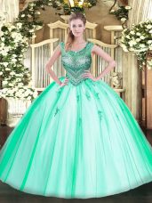 Sleeveless Lace Up Floor Length Beading Ball Gown Prom Dress