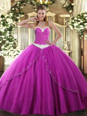 Low Price Fuchsia Sleeveless Brush Train Appliques Quinceanera Dresses