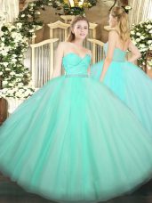 Colorful Apple Green Tulle Zipper Sweetheart Sleeveless Floor Length 15th Birthday Dress Beading and Lace