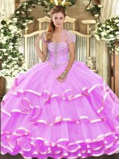 Fine Strapless Sleeveless Lace Up Sweet 16 Dresses Lilac Organza