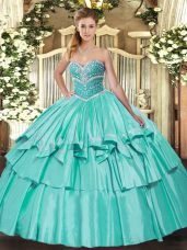 New Style Sweetheart Sleeveless Organza and Taffeta Sweet 16 Dresses Beading and Ruffled Layers Lace Up