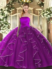 Gorgeous Tulle Sleeveless Floor Length 15 Quinceanera Dress and Ruffles