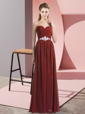 Sleeveless Floor Length Beading Lace Up Custom Made with Rust Red