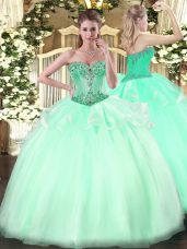 Glamorous Apple Green Sleeveless Beading Floor Length Quince Ball Gowns