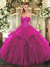 Dynamic Sleeveless Beading and Ruffles Lace Up Vestidos de Quinceanera