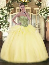 Superior Floor Length Ball Gowns Sleeveless Light Yellow Quince Ball Gowns Lace Up
