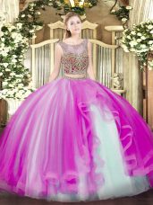 Sleeveless Lace Up Floor Length Beading and Ruffles 15 Quinceanera Dress