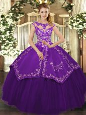 Excellent Purple Cap Sleeves Beading and Embroidery Floor Length Quinceanera Gown