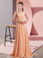 Orange Spaghetti Straps Neckline Ruching Homecoming Dress Sleeveless Criss Cross