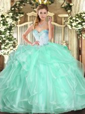 Trendy Apple Green Organza Lace Up Sweet 16 Dress Sleeveless Floor Length Beading and Ruffles