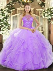 Graceful Sleeveless Lace Up Floor Length Beading and Ruffles Sweet 16 Quinceanera Dress