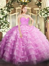 Sleeveless Zipper Floor Length Beading and Lace and Ruffled Layers Sweet 16 Dress