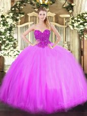 Floor Length Lace Up Sweet 16 Quinceanera Dress Lilac for Military Ball and Sweet 16 and Quinceanera with Beading