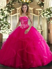 Sleeveless Beading and Ruffles Lace Up Vestidos de Quinceanera