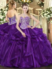 Sleeveless Beading and Ruffles Lace Up Sweet 16 Dress