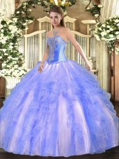 Cute Floor Length Ball Gowns Sleeveless Blue Sweet 16 Dresses Lace Up