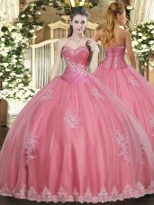Luxurious Sweetheart Sleeveless Lace Up Quinceanera Dress Watermelon Red Tulle