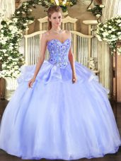 Deluxe Sweetheart Sleeveless Quinceanera Dress Floor Length Embroidery Lavender Organza
