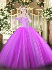 Floor Length Lilac Quinceanera Dress Off The Shoulder Sleeveless Lace Up