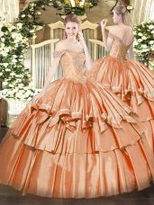 New Style Orange Red Ball Gowns Beading and Ruffled Layers Ball Gown Prom Dress Lace Up Organza Sleeveless Floor Length