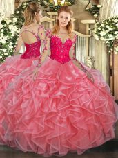 Decent Long Sleeves Lace and Ruffles Lace Up Ball Gown Prom Dress