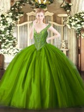 Beautiful Green Lace Up Sweet 16 Dress Beading Sleeveless Floor Length