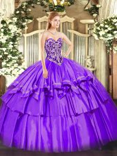 Superior Sweetheart Sleeveless Organza and Taffeta Ball Gown Prom Dress Beading and Ruffled Layers Lace Up