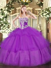 Suitable Floor Length Ball Gowns Sleeveless Purple Quinceanera Dresses Lace Up