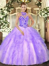 Lavender Sleeveless Beading and Ruffles Floor Length Sweet 16 Dresses