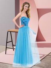 Attractive Blue Sleeveless Sequins Floor Length Juniors Party Dress