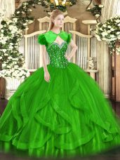 Clearance Sleeveless Beading and Ruffles Lace Up 15 Quinceanera Dress