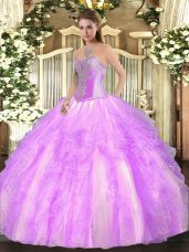 Colorful Sleeveless Lace Up Floor Length Beading and Ruffles 15th Birthday Dress