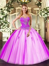 Amazing Fuchsia Ball Gowns Beading Sweet 16 Quinceanera Dress Lace Up Tulle Sleeveless