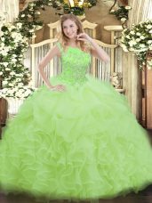 Zipper 15th Birthday Dress Beading and Ruffles Sleeveless Floor Length