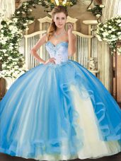 Flirting Baby Blue Sweetheart Neckline Beading and Ruffles Sweet 16 Dresses Sleeveless Lace Up