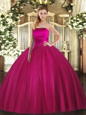 Sleeveless Floor Length Ruching Lace Up Quinceanera Dresses with Fuchsia