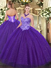Floor Length Ball Gowns Sleeveless Purple Quinceanera Gowns Lace Up