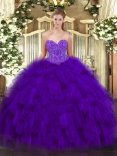 Popular Purple Sweetheart Neckline Beading and Ruffles Vestidos de Quinceanera Sleeveless Lace Up