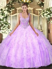 Customized Sleeveless Beading and Ruffles Lace Up Quinceanera Dress