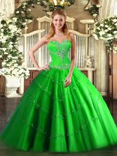 Tulle Sweetheart Sleeveless Lace Up Beading Sweet 16 Quinceanera Dress in
