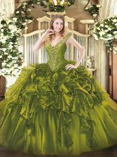 Sleeveless Beading and Ruffles Lace Up 15th Birthday Dress