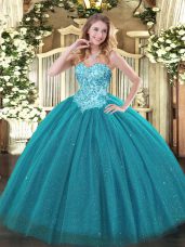 Sleeveless Lace Up Floor Length Appliques Ball Gown Prom Dress