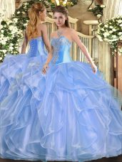 Organza Sleeveless Floor Length 15 Quinceanera Dress and Beading and Ruffles