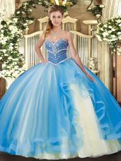 Most Popular Sweetheart Sleeveless Tulle Sweet 16 Dresses Beading and Ruffles Lace Up